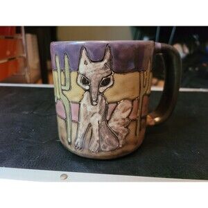 Mara Mexican Stone Pottery Wolf Coyote Desert Cactus Native Large Coffee/Tea Mug